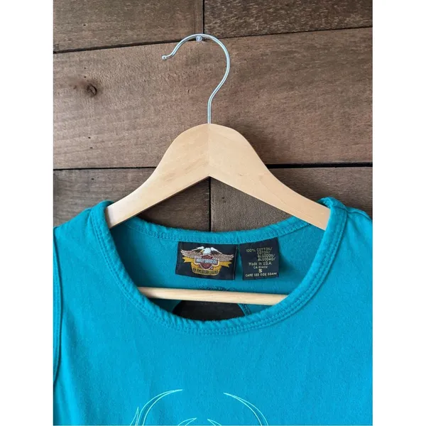 Vintage Harley Davidson Eagle Tank Top Turquoise Y2K Biker Tank - Image 5