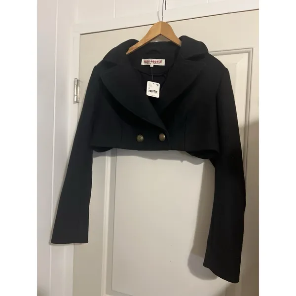 Free People Perry Black Wool Cropped Blazer Jacket Old Money Preppy‎ Buttons - Image 4