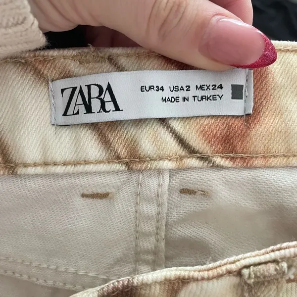 Zara Funky Marbled Flare Jeans Size 26‎ Cream Brown - Image 4