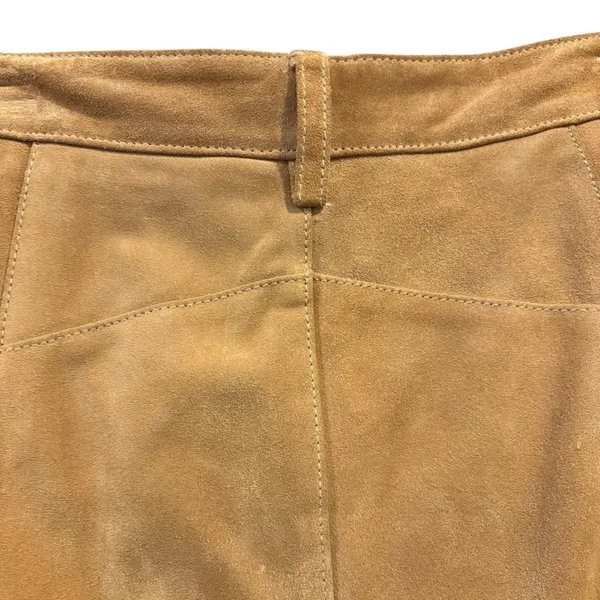 Y2K DKNY Tan Suede Leather Flared Pants Slit Trousers Fall Streetwear Retro - Image 6