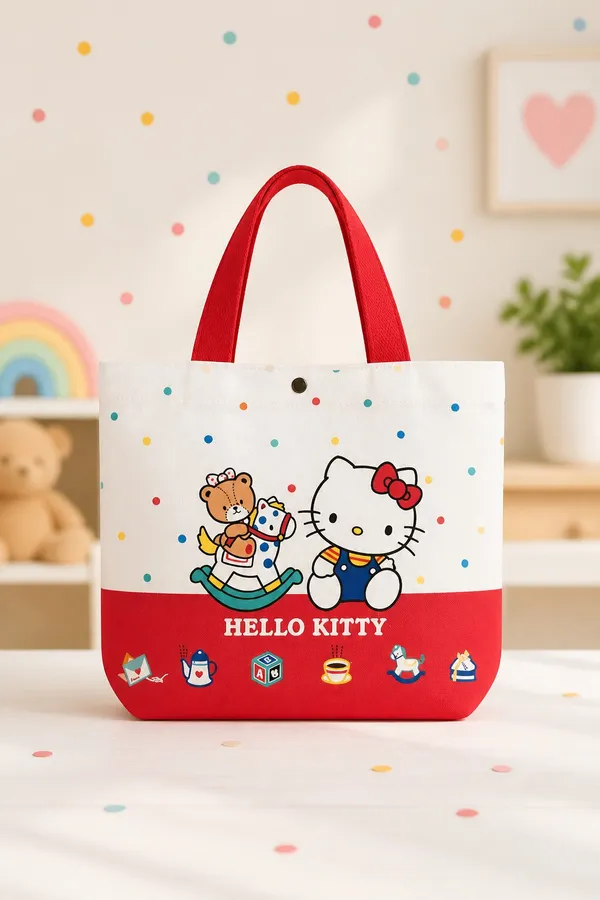 Sanrio Hello Kitty White/Red Canvas Medium Size Tote Bag NWT - Image 2