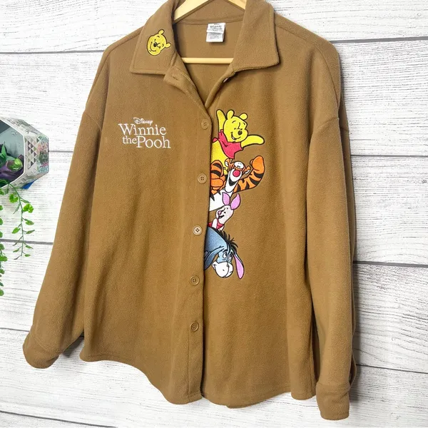 Disney Winnie the Pooh Character Fleece Button-Up Shacket Shirt Jacket Size XL Hazelnut - Image 4