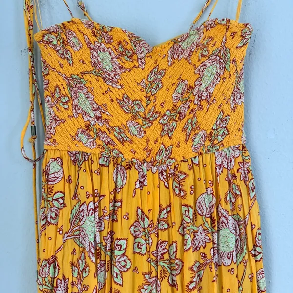 Free People Women's Little Of Your Love Jumpsuit in Marigold Combo Size Small - Image 6