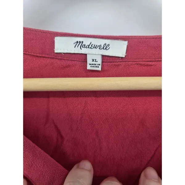 Madewell‎ Tunic Womens XL Red G7783 Side Button Short Sleeve Viscose Crepe Top - Image 2