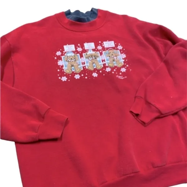 Endless Designs vintage red Christmas teddy bear sweater size large - Image 2