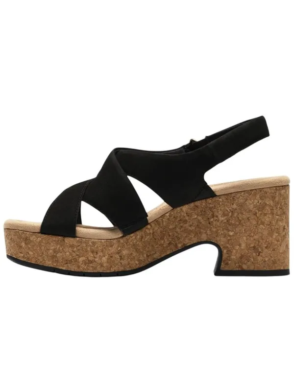 NWT Clarks Nerisa Grace Wedge Cork Sandal 26187243 Black Nubuck 8.5M - Image 6