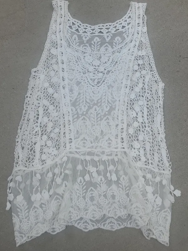 White Crochet Cover-Up Tunic Dress for Women Size Medium -large Super Cute - Image 3
