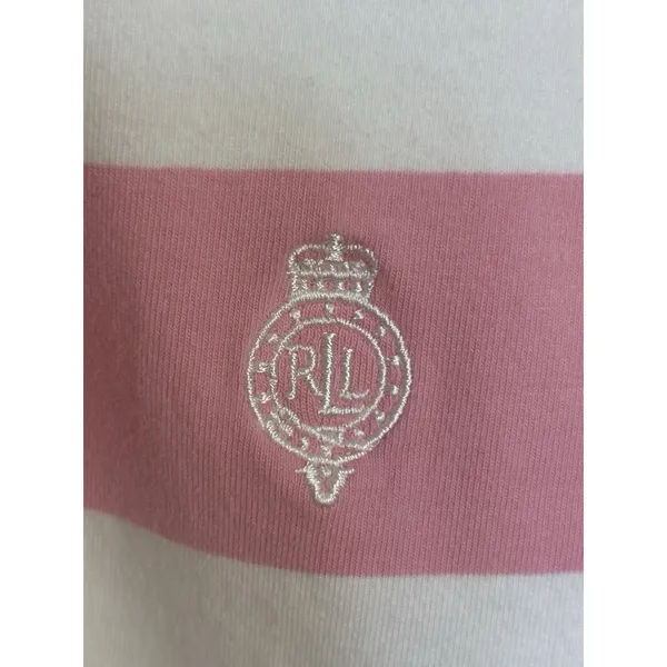 Y2K Lauren Active Ralph Lauren Pink White Stripe Polo Crest Preppy Golf L - Image 8