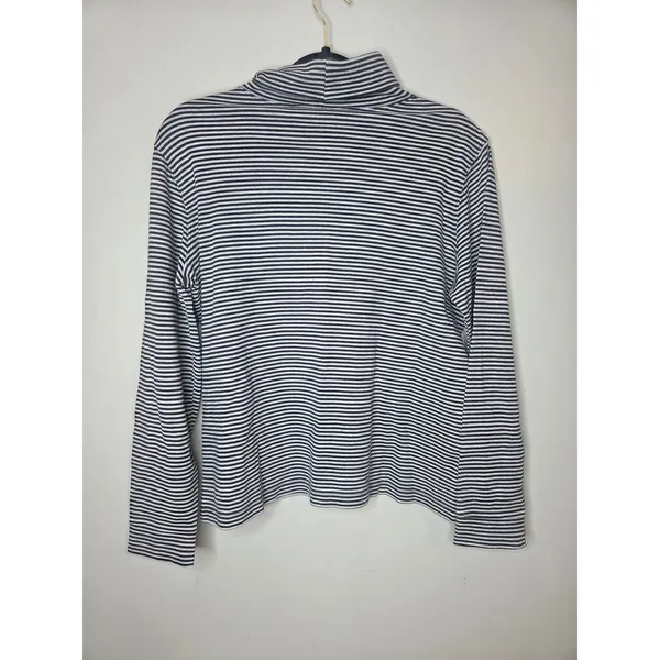 L.L. Bean Women’s Size L Black & Gray Striped Turtleneck Long Sleeve Shirt - Image 3