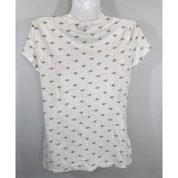 Ann Taylor White Gold Bee Print Slub Cotton Scoop Neck Tee Women M NWT Casual - Image 3