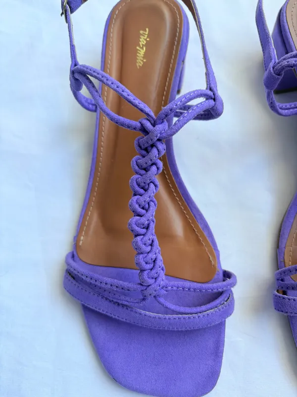 Via Mia Purple Suede Braided Strappy Block Heel Sandals - Image 4