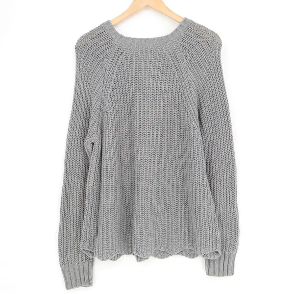 American Eagle Outfitters Sweater Women XL Gray Cotton Chunky Knit Raglan Sleeve - Image 5