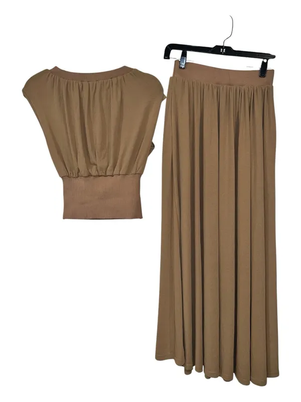 COMMENSE NWT Sold Out Khaki Taupe Gathered Top & Flowy Maxi Skirt Set XS - Image 3