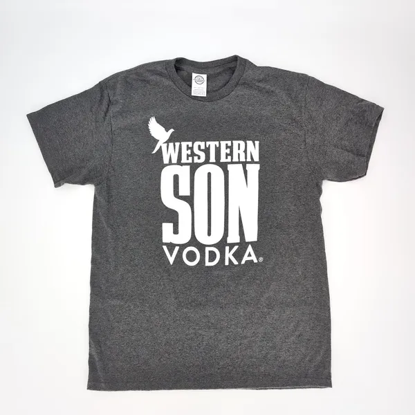 Western Son Vodka Logo Grey Gray Unisex Crewneck T-Shirt Tee Top - Size M - NWOT - Image 6