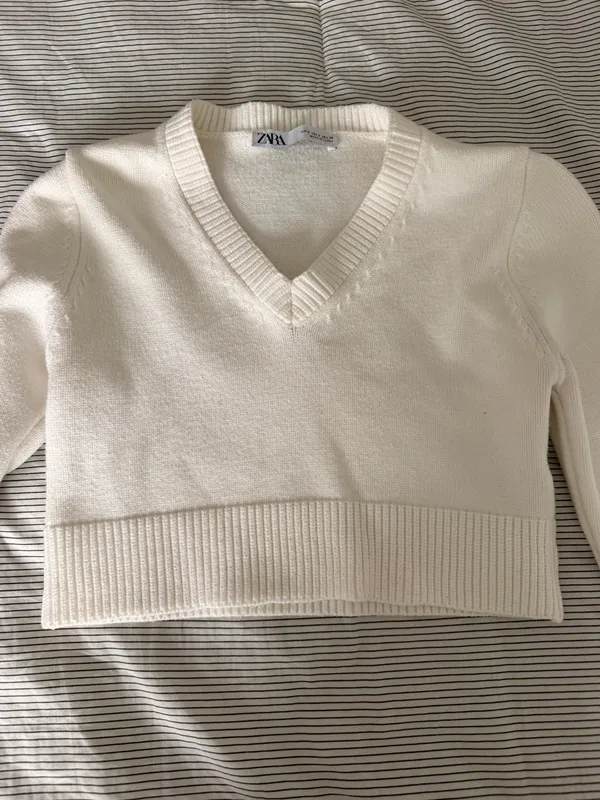 ZARA Cropped Cable Knit Sweater Cream - Image 4