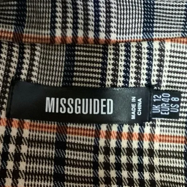 Missguided Multicolor Tan Plaid Double Breasted Mid Length Coat Jacket Size 8 - Image 3