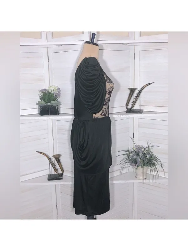 Vintage Black Dress Lace backless Puffed Sleeve whimsigoth dark fairy coquette - Image 6