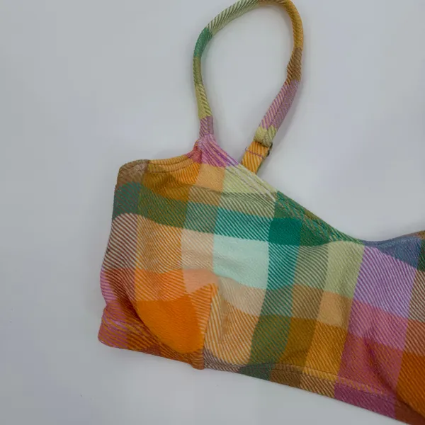 Billabong Bikini Top SZ Small Warm Wave Lila Bralette Swim Suit Madras Plaid NWT - Image 9