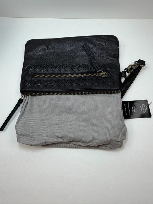 Day & Mood Sting Clutch Wristlet Black Leather Woven Zip Pouch Bag - Image 7