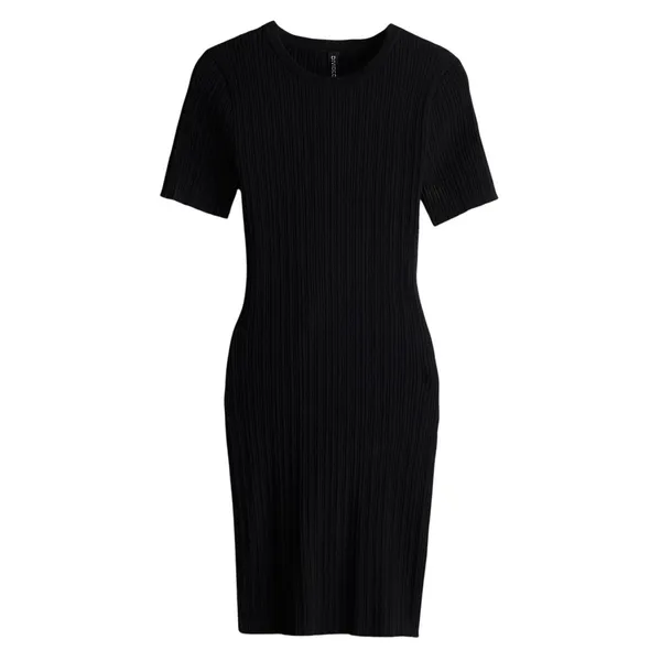 H&M Black Ribbed Knit Bodycon Dress Large NWT Minimalist LBD - Image 2