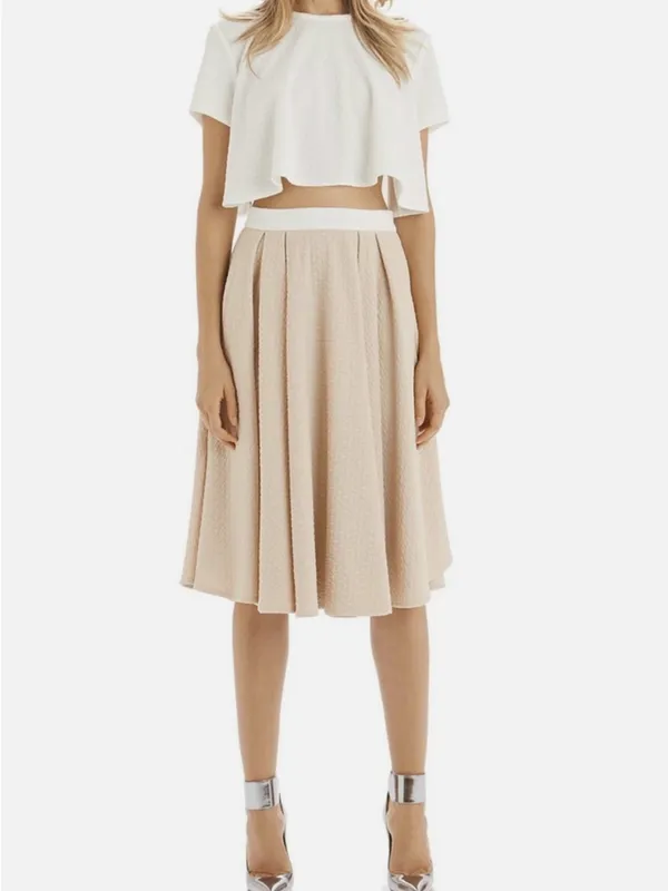 Torn by Ronny Kobo Almond May‎ Textured Lena Pleated Midi Skirt size Medium - Image 3