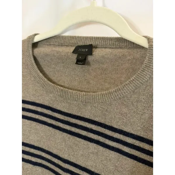 J.Crew Mens Cotton Cashmere Striped Crewneck Sweater Grey Navy Blue Large - Image 6