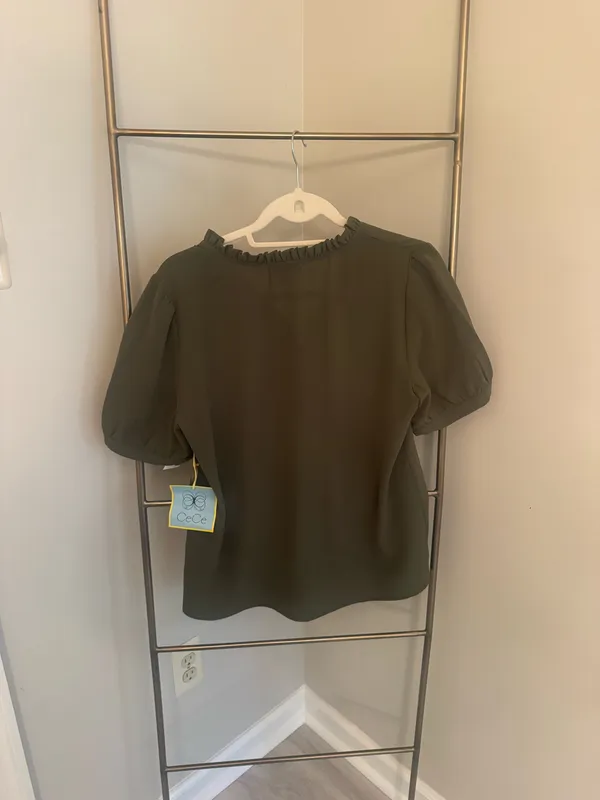 CeCe Army Green Button Down Blouse - Image 5