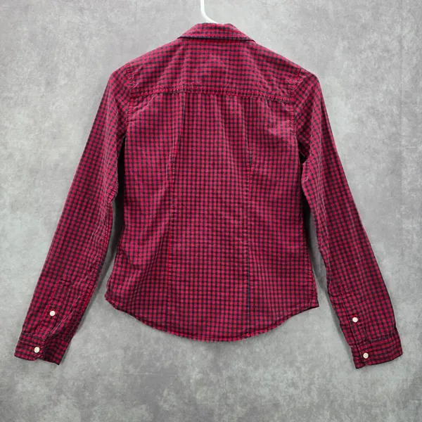Abercrombie & Fitch Red Blue Plaid Tartan Button Down Long Sleeve Shirt‎ Top XS - Image 2