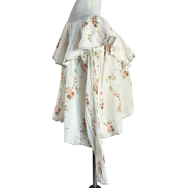Free People Dainty Ethereal Ruffle Camilla Floral Gauze Blouse Medium Cottage - Image 10