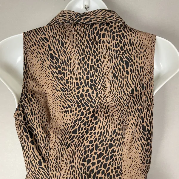 Guess Wrap Top Animal Print‎ Women Small Brown Black Leopard Sleeveless Blouse - Image 6