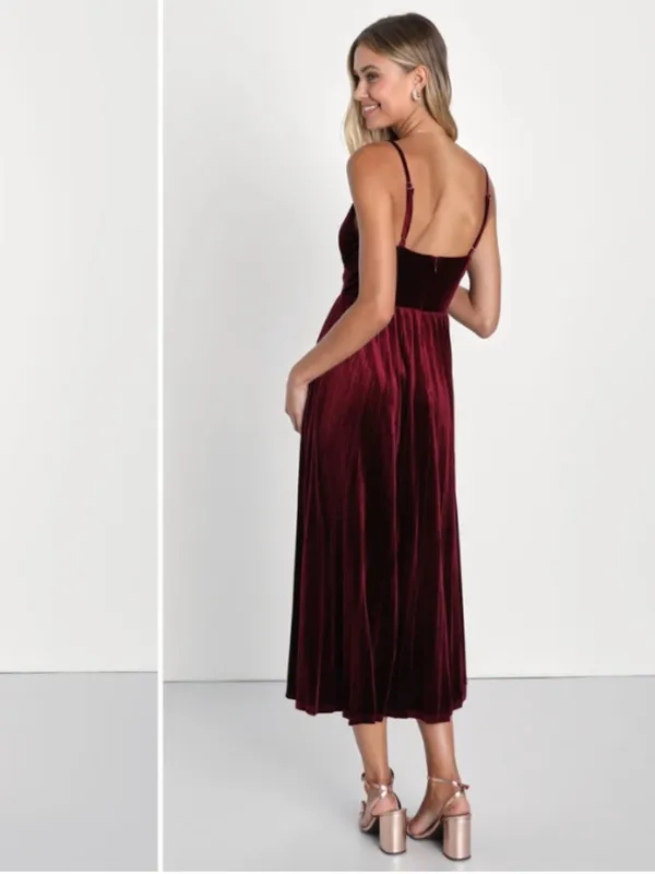 LULUS Sexy Prom Wedding Holiday Elegant Chic Shimmer Velvet Cocktail Midi - Image 4