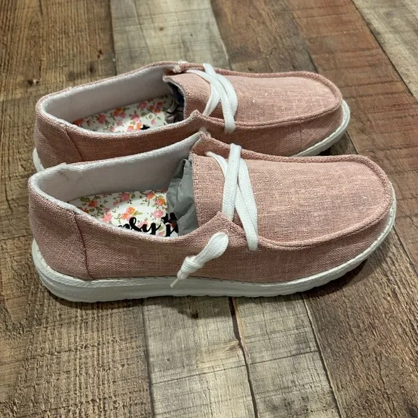 Gypsy Jazz Pink Canvas Slip-On Shoes 6.5 New Casual Loafers Sparkle Preppy Cute - Image 3