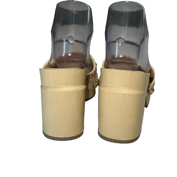 Franco Sarto Capri Clog Womens Platform Heel Sandals Straw Chain Beige Size 8 - Image 4