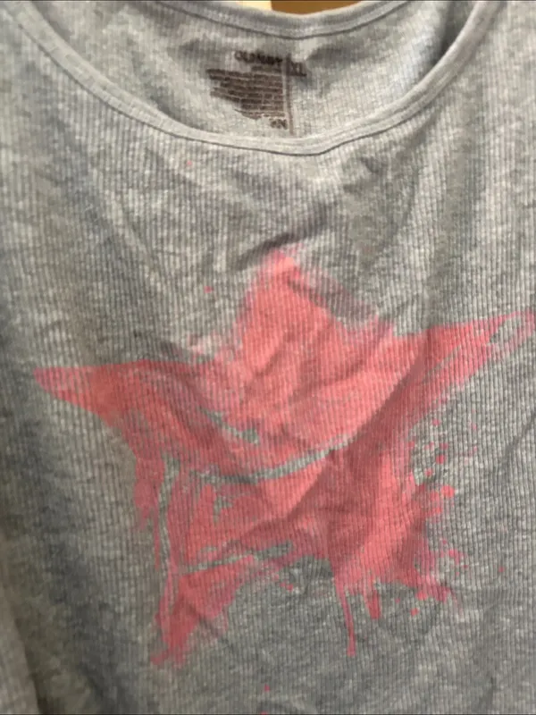 Old Navy Gray Ribbed Tank Top with Pink Star Graphic XL - Image 2
