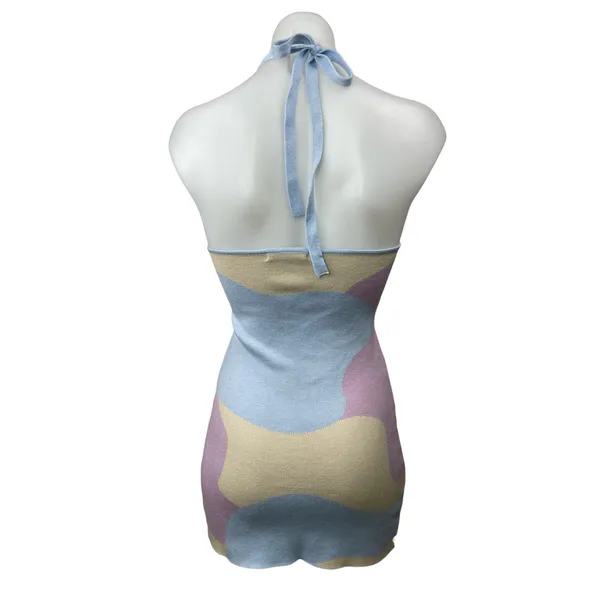 Peppermayo Multicolor Pastel Halter Sleeveless V Neck Mini Bodycon Dress Sz S/M - Image 2