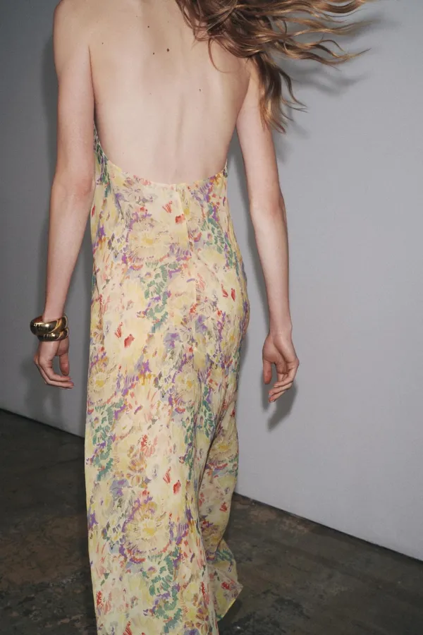 Zara floral Boho open back Halter Maxi summer vacation Dress - Image 7