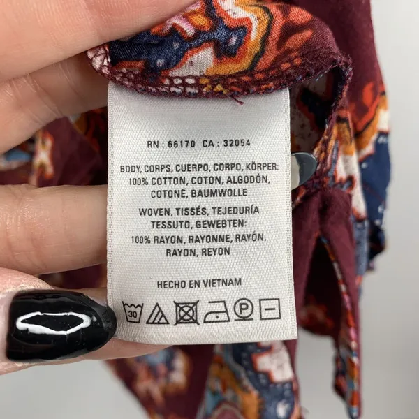 Meadow Rue Size S Top Mixed Media Medallion Print Burgundy Boho Anthropologie - Image 6