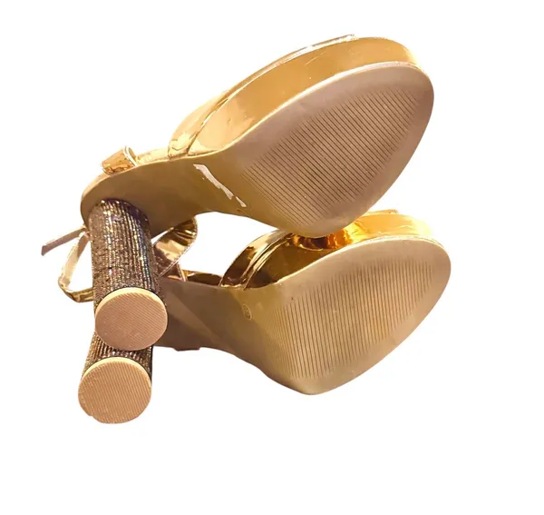 Wild Diva Ankle Strap Patent Rhinestone Wrapped Cylindrical Heels - Image 7