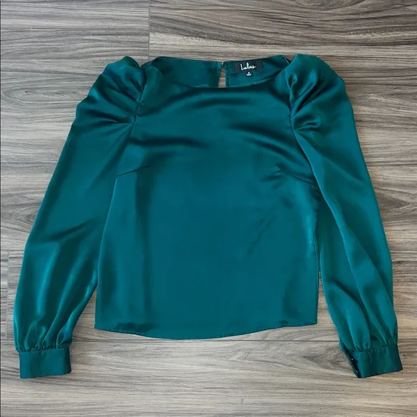 Lulus Love You Dearly Forest Green Satin Long Sleeve Top - Image 4