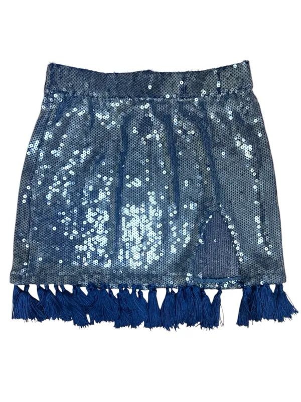Free People EastNWestLabel Sequin Tassel Navy Mini Skirt Small Festival Western - Image 2
