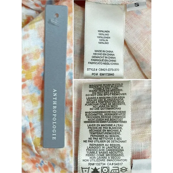 NWT Cloth & Stone Linen Floral Mini Dress Small Anthropologie Tie Strap Smocked - Image 12