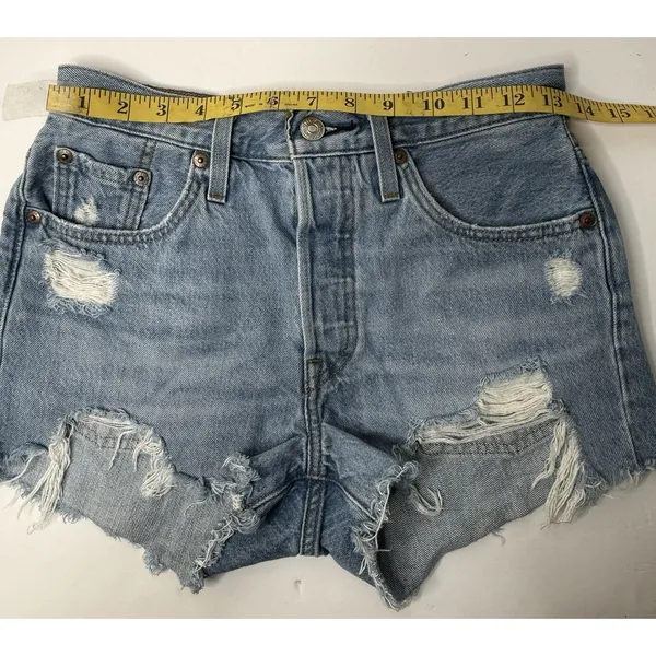 Levi's 501 Cut Off Denim‎ Shorts Womens W25 Distressed Raw Hem Beach Party Blue - Image 3