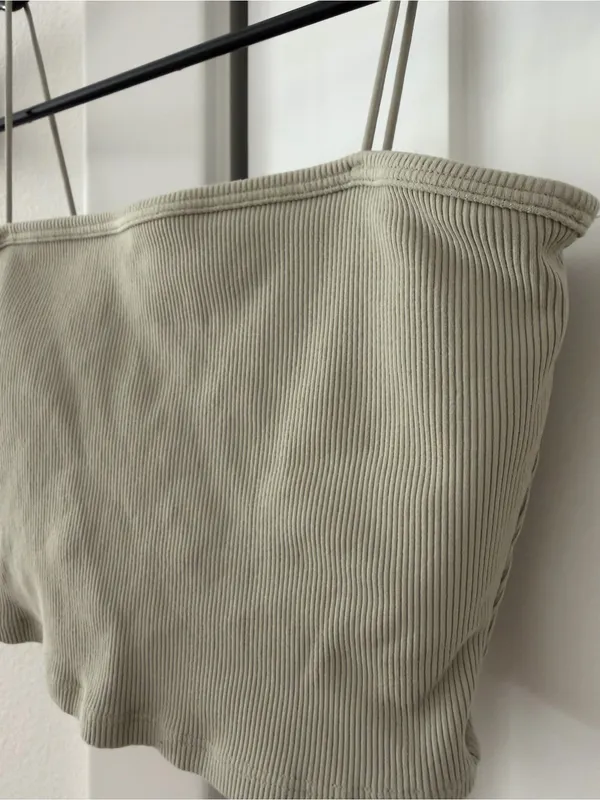 ALO Yoga Ribbed Sage Green Crop Tank with Thin Straps - Image 2