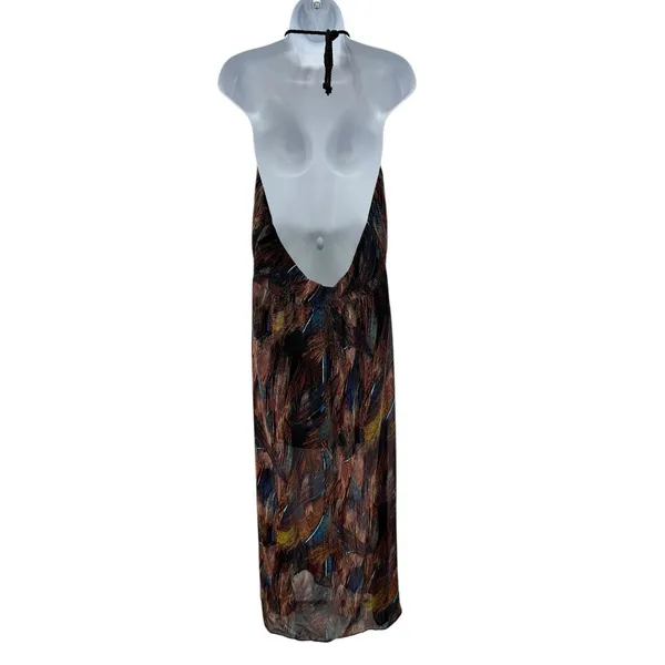 GUESS Jet Black Multi Maxi Dress Size L NWT Halter Neck Backless Boho Glam‎ - Image 4