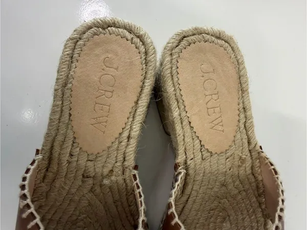 J.Crew Women’s Tan Leather Espadrille Block Heel Mule Sandals. Size: US 7.5 - Image 4