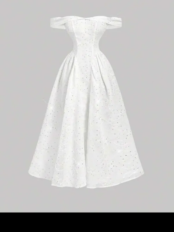 SHEIN White Off-Shoulder Midi A-Line Dress - Image 3