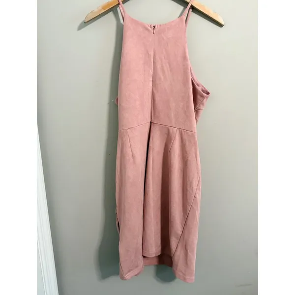 Hyfve Mini Dress Womens Large Pink Faux Suede Ruched Halter Tulip Hem HF19H105DG - Image 4