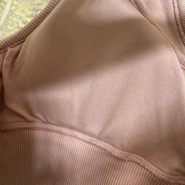 Yogalicious Mauve Pink Stretch Ribbed Double Sports Bra XL - Image 4