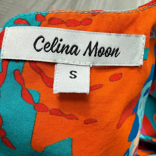 Celina Moon Meghann Midi Floral Poplin V-Neck Belted Dress Small - Image 6