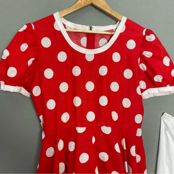 Handmade‎ Minnie Mouse Dress Halloween Costume Bloomers Red White Polka Dots - Image 3